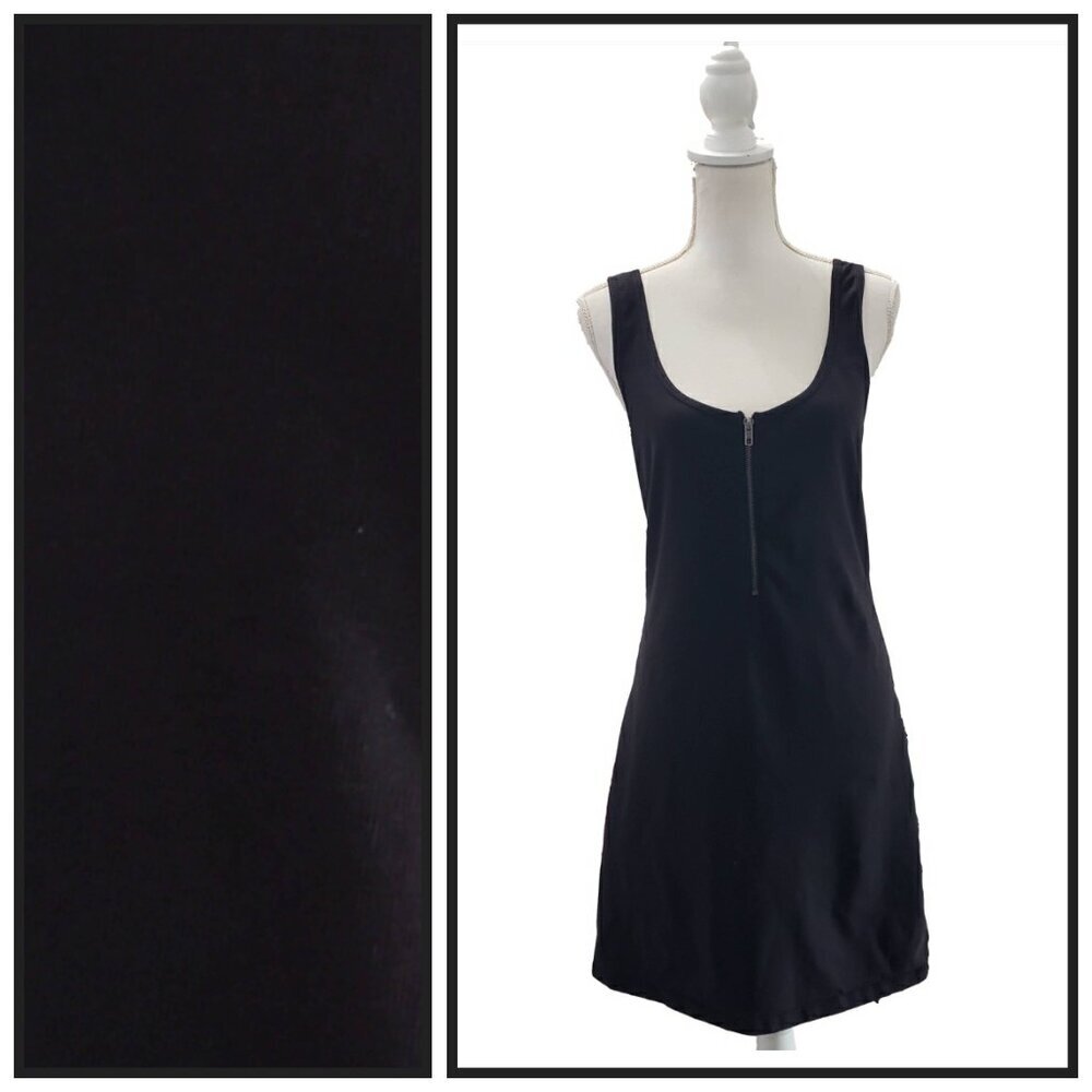 PINK Victoria’s Secret Y2K Bodycon Dress Black Zip Front Cotton Stretch L
